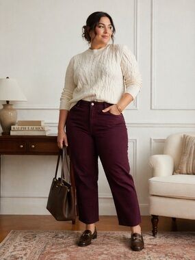 Lauren Ralph Lauren Jeans Women 18W Burgundy Modern Straight Leg Plus Size